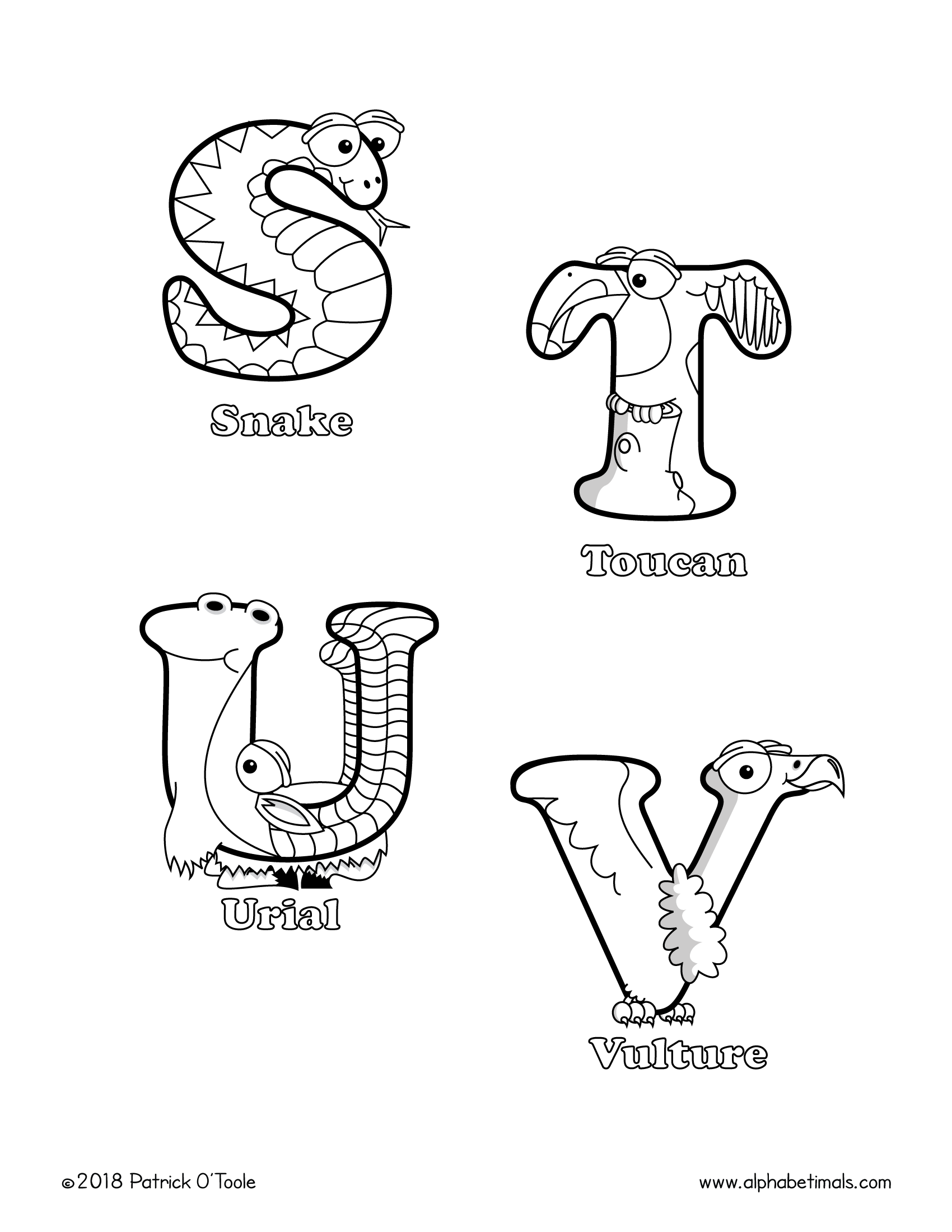 Printable Coloring Pages: Uppercase Letters & Animals - Alphabetimals Animal  Dictionary