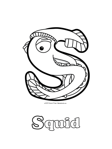 Free squid coloring page