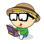 Cute cartoon boy opening a lunchbox