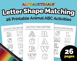 Alphabetimals Latter Shape Matching Worksheets
