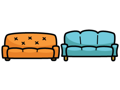 Two cartoon sofas side by side