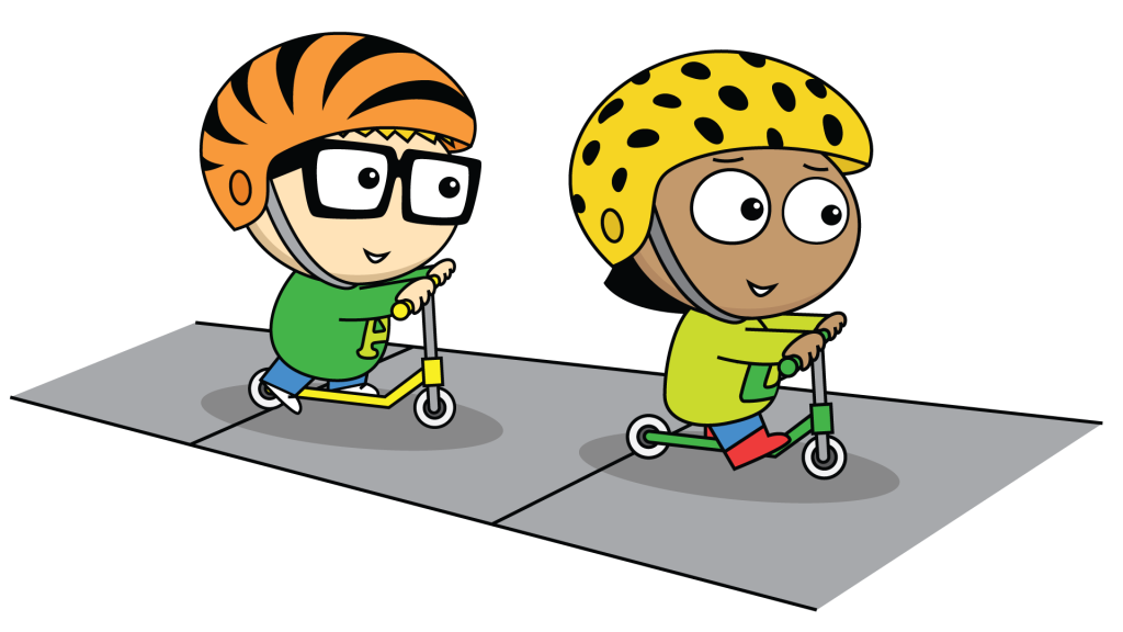Albert and Zoe on scooters