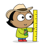 Cute cartoon boy measuring with a stick